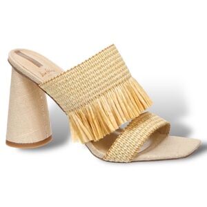 Sam Edelman Kamryn Block Heeled Mules Straw Beach Hawaiian Themed Shoes Size 10